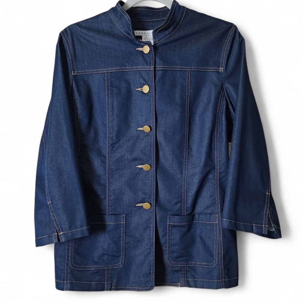 Versailles | Women's Blue Denim Style Suit Jacket